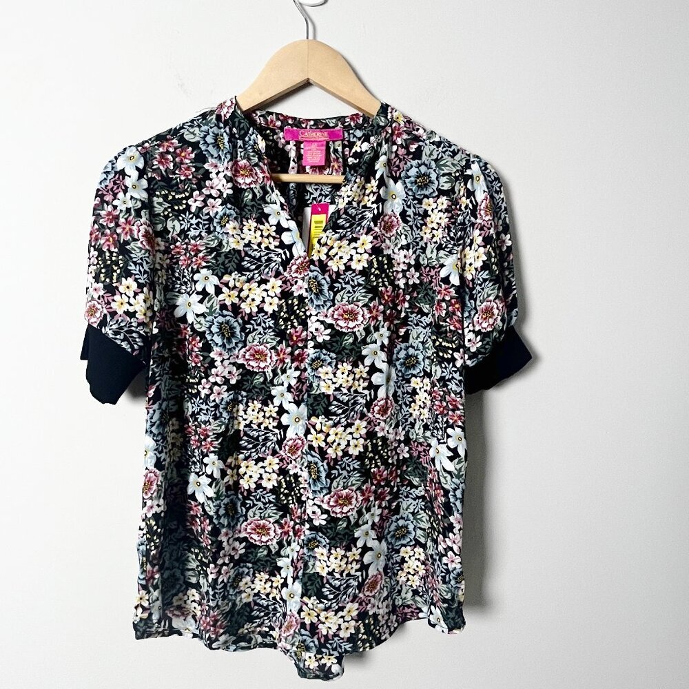 2/$30 NWT Catherine Malandrino Floral V-Neck Top XS